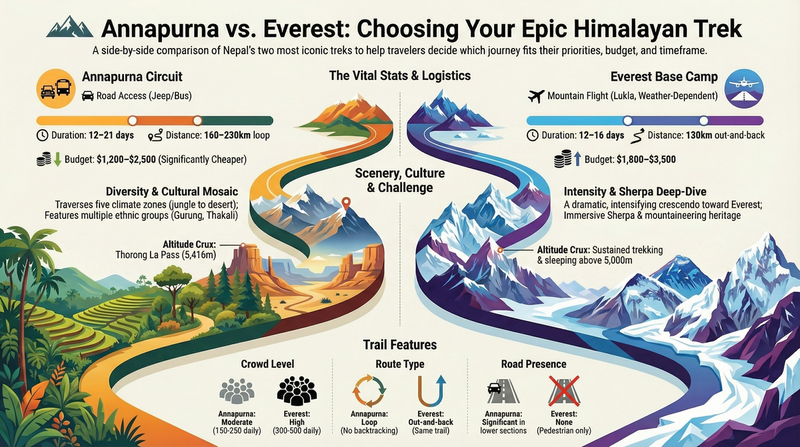 Annapurna Circuit vs Everest Base Camp side-by-side comparison