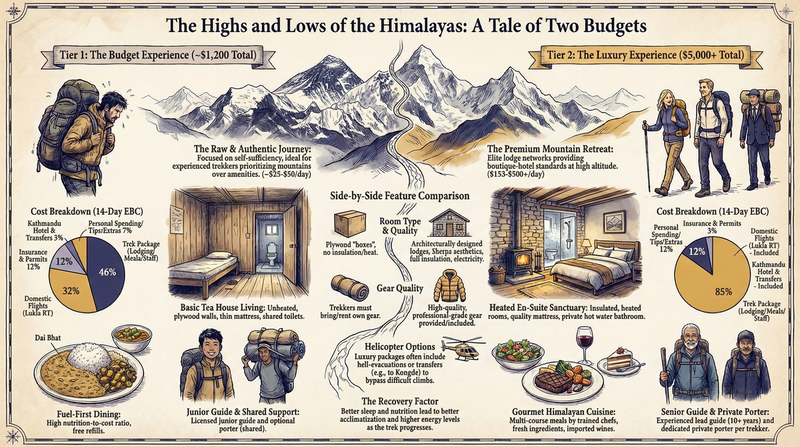 Budget vs luxury trekking cost comparison