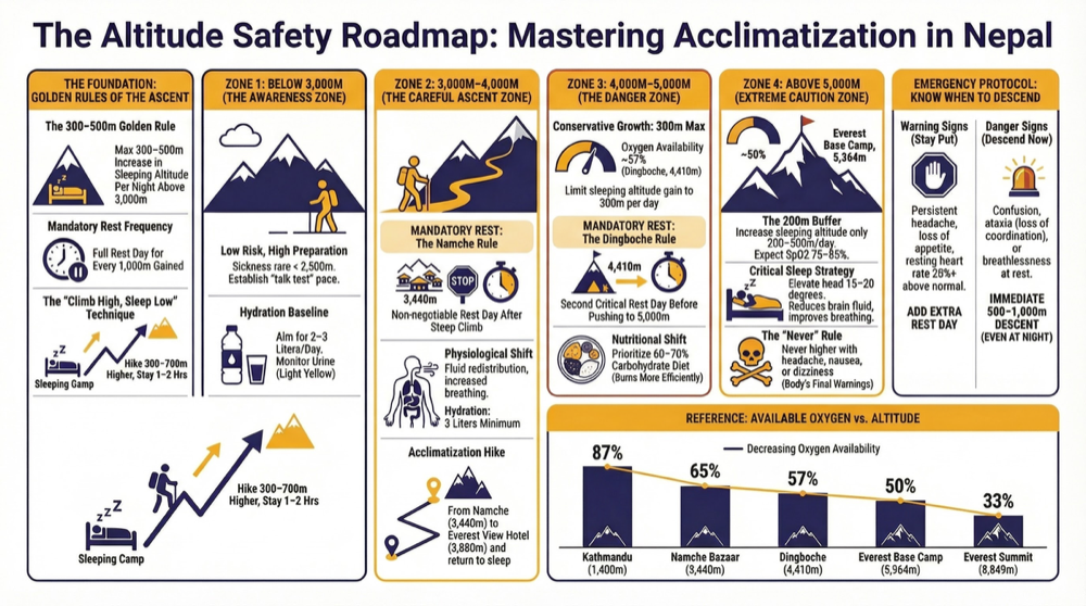 Acclimatization schedule showing safe altitude gain per day