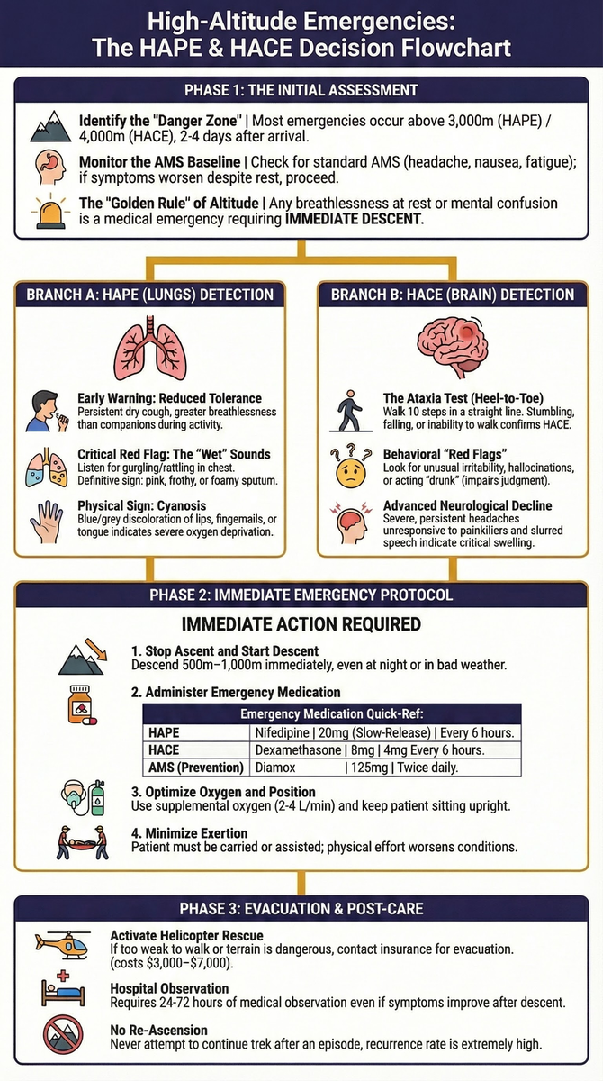 HAPE and HACE emergency decision flowchart